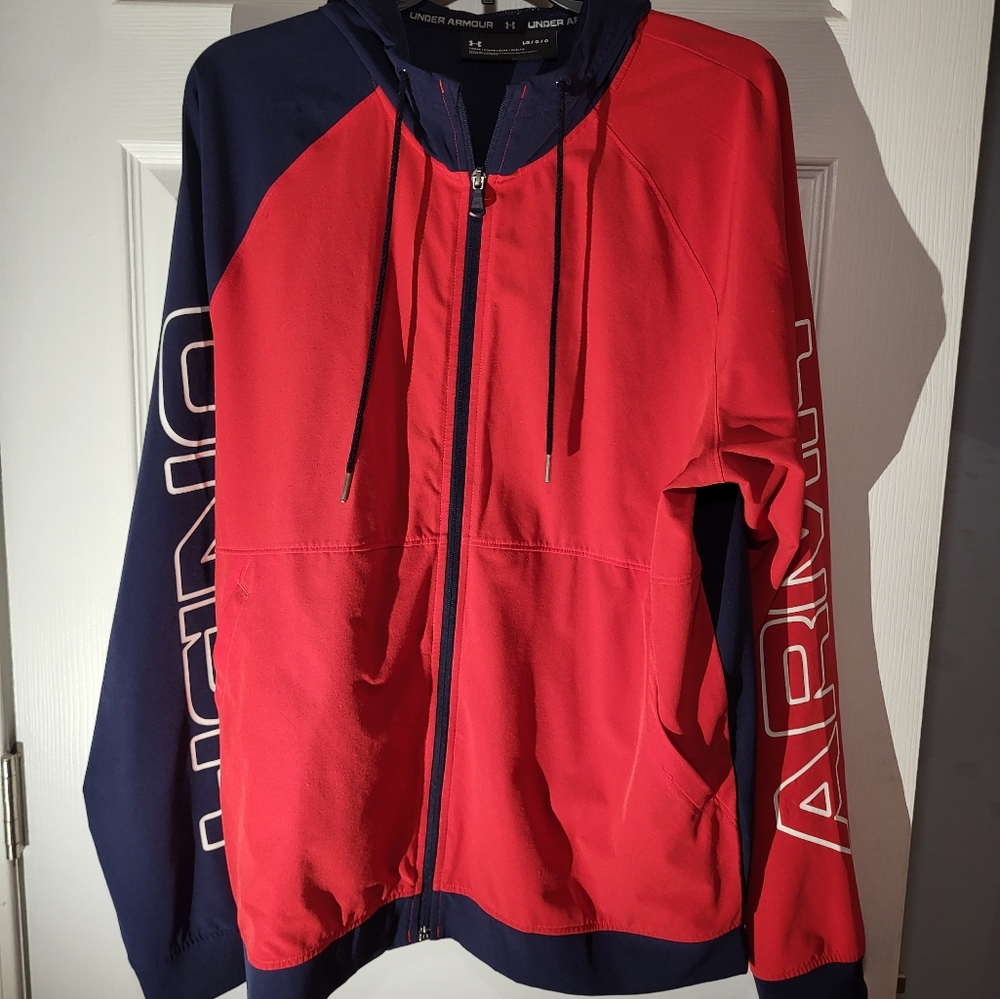 Under Armour Mens Baseline Full Zip Woven Jacket Large Loose Red/Blue